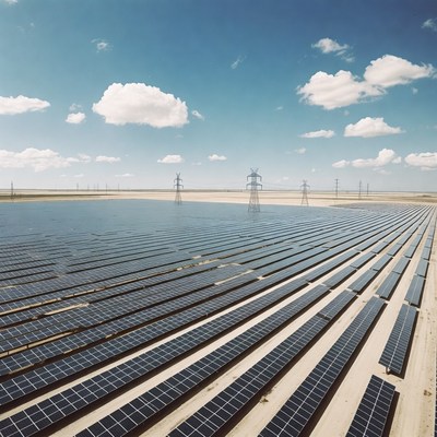 Vast Solar Panel Farm Aerial View
