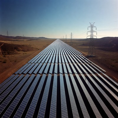 Vast Solar Panel Array in Desert
