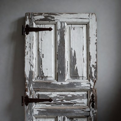 Old weathered white wooden door