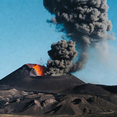 Erupting Volcano with Lava and Ash Cloud