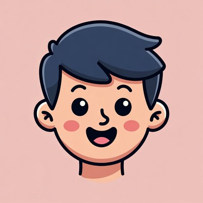 Cartoon boy smiling happily