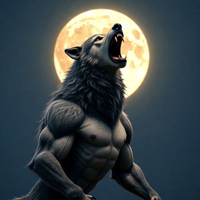 Howling Wolf Man Under Full Moon
