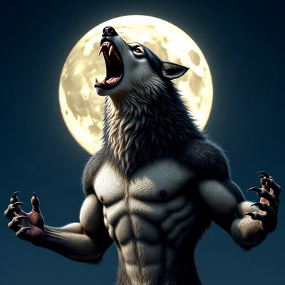 Howling werewolf under full moon