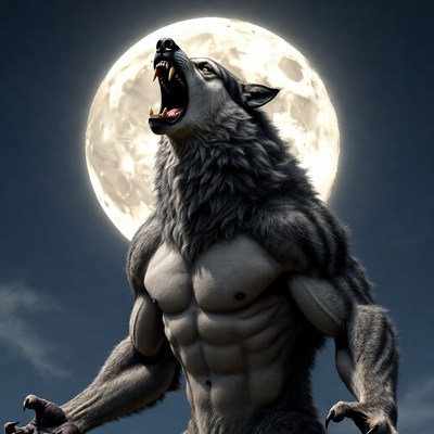 Werewolf howling at full moon