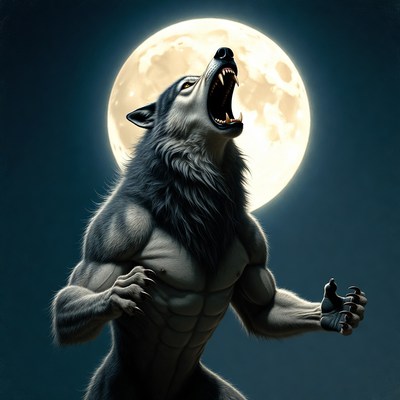 Werewolf howling at full moon