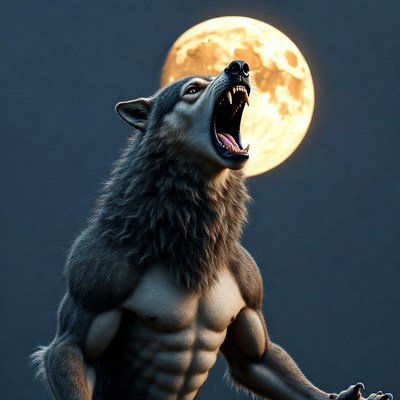 Howling Wolf Man Under Full Moon