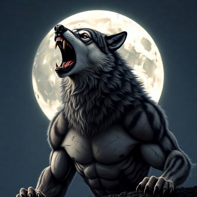 Howling werewolf under full moon