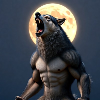Werewolf howling at full moon