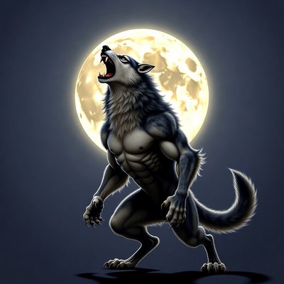 Howling Werewolf Under Full Moon