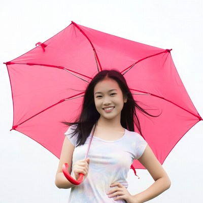 Asian girl holding pink umbrella