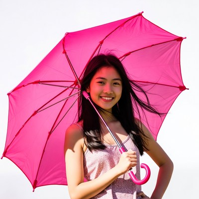 Asian woman holding pink umbrella