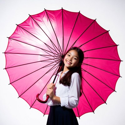 Asian girl holding pink umbrella