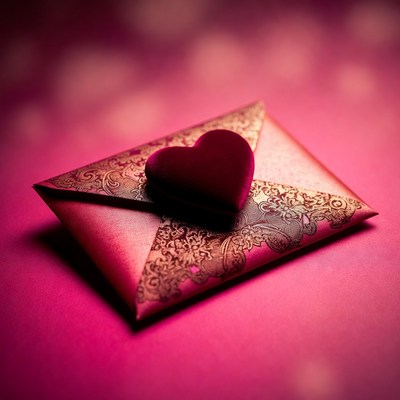 Velvet Heart on Ornate Pink Envelope
