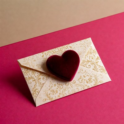 Gold Envelope with Red Velvet Heart