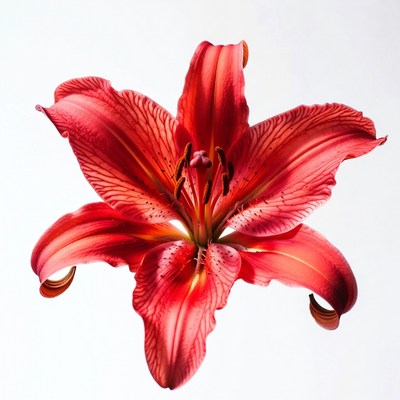 Red Lily Flower on White Background