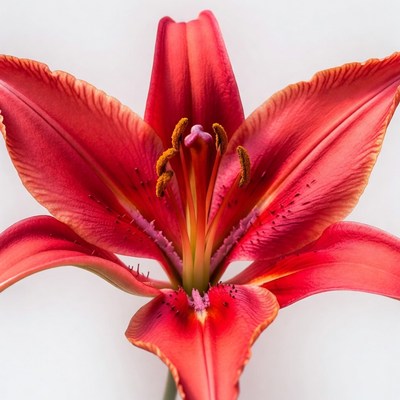 Red Lily Flower on White Background