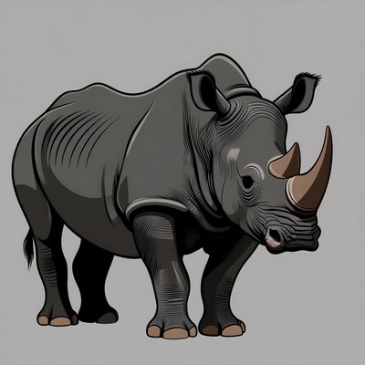 Cartoon Black Rhino Standing