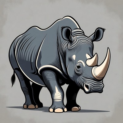 Gray Rhino Illustration Standing