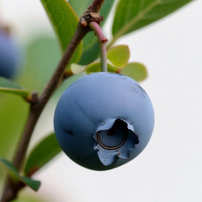 Ripe Blueberry on Green Leaves