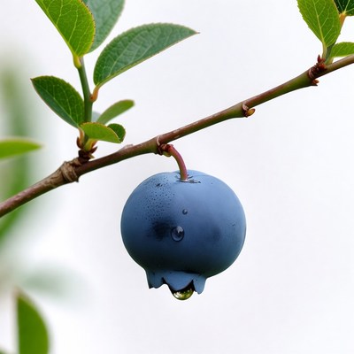Ripe Blueberry Hanging on Branch