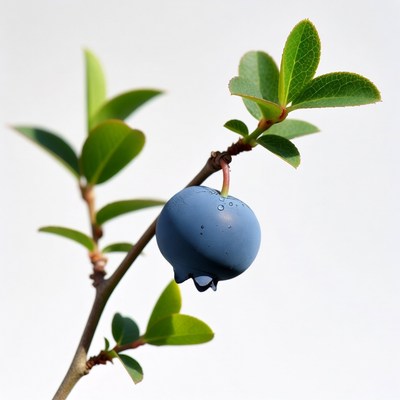 Blueberry on green leaves branch