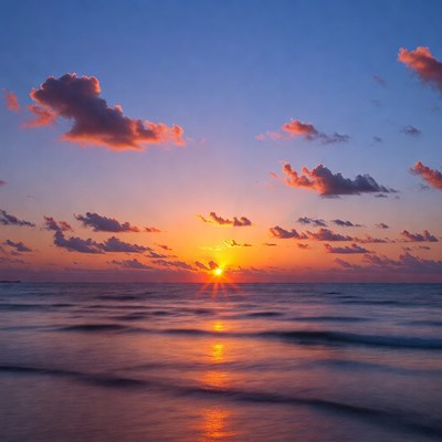 Sunrise over calm ocean waves