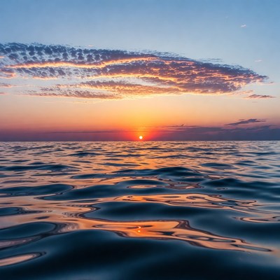 Sunset over ocean with clouds