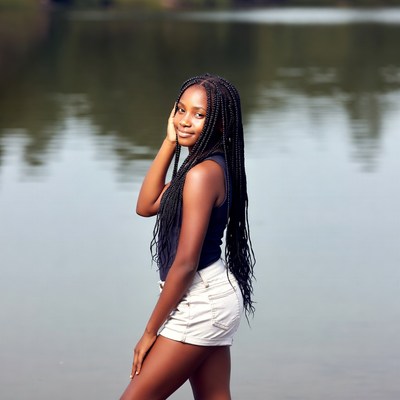African-American girl by lake