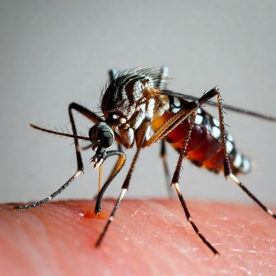 Mosquito biting human finger