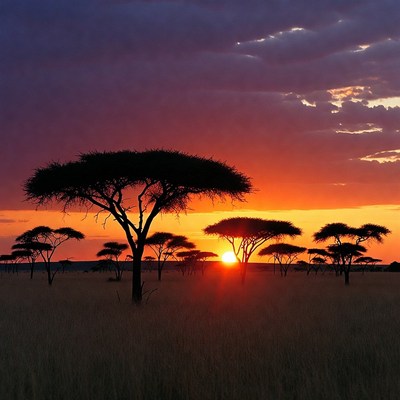 Acacia Trees at Sunset Savanna