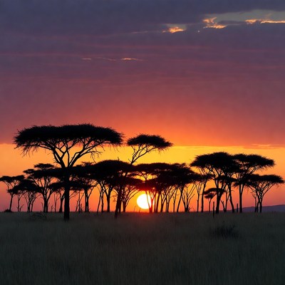 Acacia Trees Silhouette at Sunset