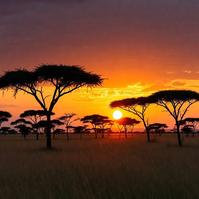 African Savanna Acacia Trees Sunset