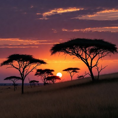 Acacia Trees at Sunset Savanna