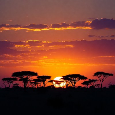 Sunset over Acacia Trees Silhouette