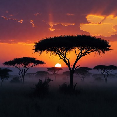 Acacia Trees at Sunset Savanna