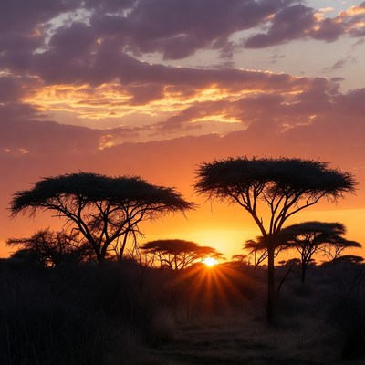 Acacia Trees at African Sunset