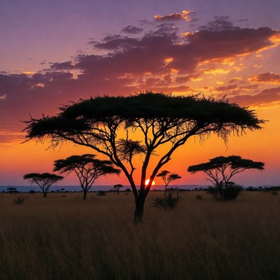 Acacia Tree Silhouette at Sunset