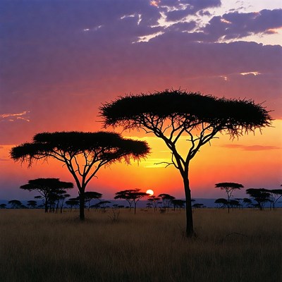 Acacia Trees Silhouette at Sunset