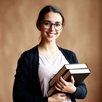 Smiling woman holding books