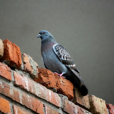 Pigeon perched on brick wall