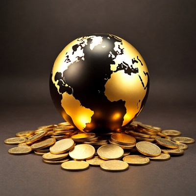 Gold Globe on Coin Pile