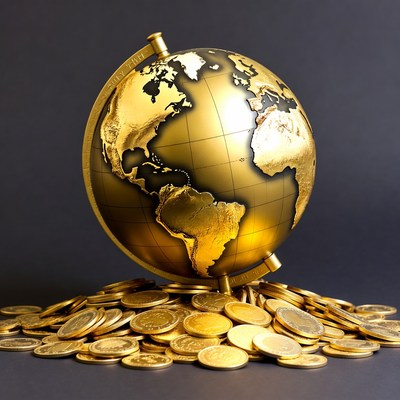 Golden Globe on Pile of Gold Coins