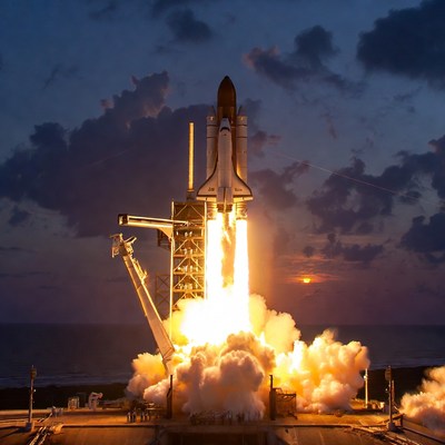 Space Shuttle Launch at Sunset