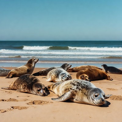 Group of seals on beach