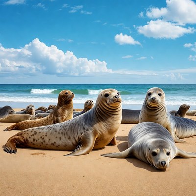 Group of seals on beach