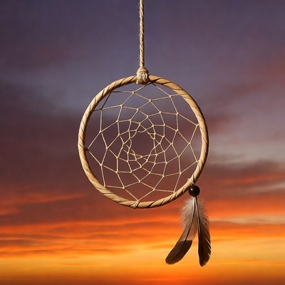 Dreamcatcher Hanging Against Sunset Sky