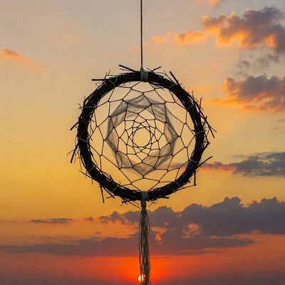Dreamcatcher against sunset sky