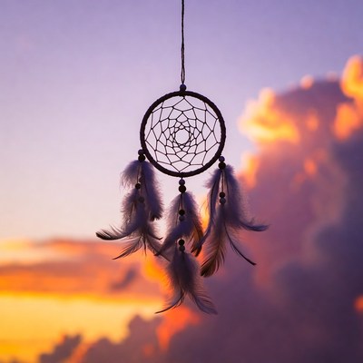 Dreamcatcher Hanging Against Sunset Sky