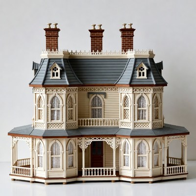 Victorian Dollhouse on White Background