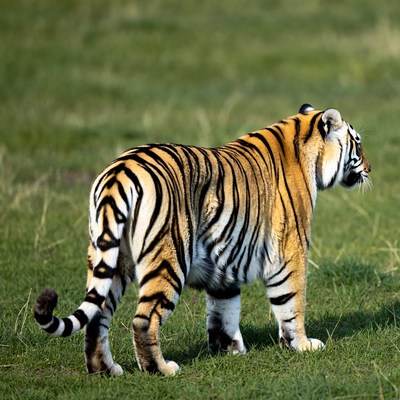 Tiger standing in green grass